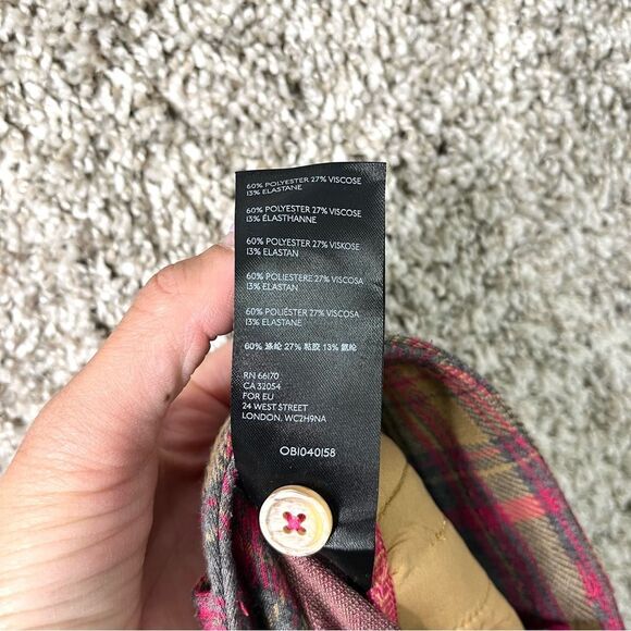 Anthropologie Pants Women’s 0 The Essential Trouser Tan Brown, Pink & Gray Plaid - Picture 7 of 8